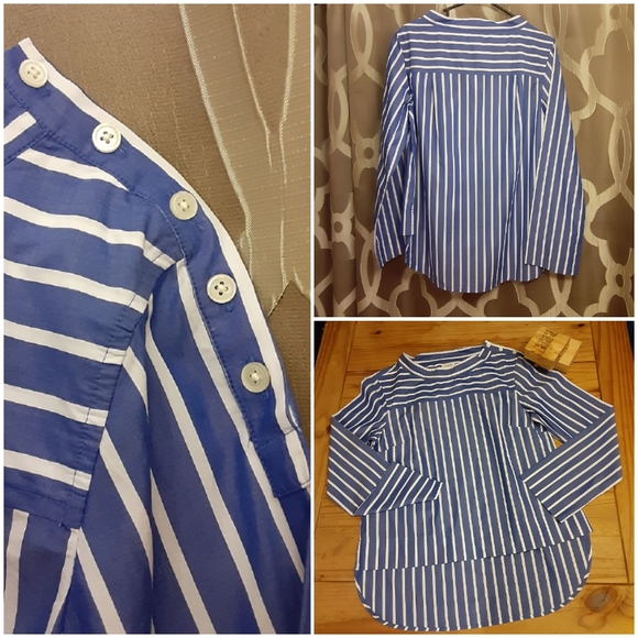 J. Crew Tops - NWT JCrew Long Sleeve Shirt/Tunic/Blouse Pop Over Stripes Blue & White